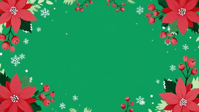 Dark green Christmas background with subtle snowflake patterns and elegant border motion graphic for festive holiday celebration and winter seasonal announcement template