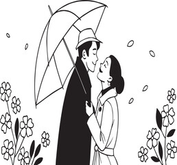  Happy valentime day Couple looking at each other under umbrella with flowers love romance