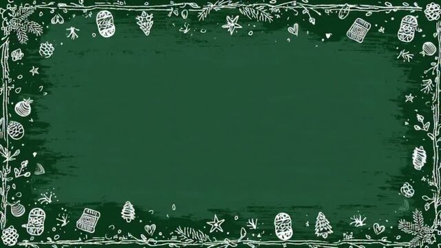Deep green Christmas background with glowing snowflake border and light particles motion graphic for festive holiday celebration and winter seasonal greeting card template