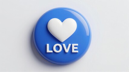 Blue button with heart and love text