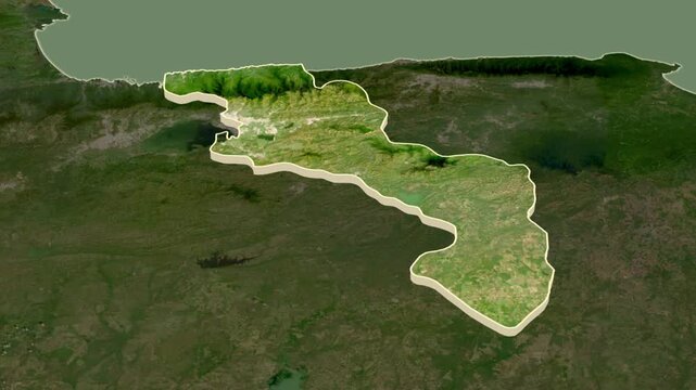 Aragua - region of Venezuela, extruded on the map. Map animation.