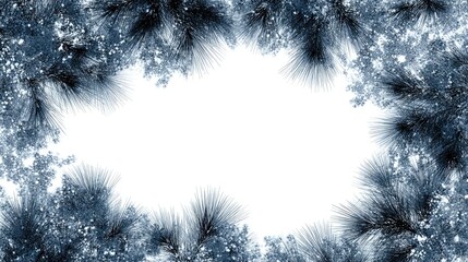 Framed View of Tranquil Pine Trees with Snowy Background in Blue Tones, Ideal for Nature and Holiday Themes