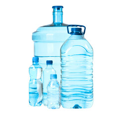 Isolated Transparent PNG of Multiple Plastic Water Bottles Filled With Fresh Drinking Water on White Background