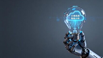 Robot hand holding light bulb with cloud tech