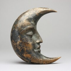Art Deco Sculpted Brass Moon, Face Design