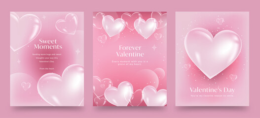 Valentines Day Flyer Poster Template in Cute Candy Pink Hues with 3D Glass Love Heart Concept