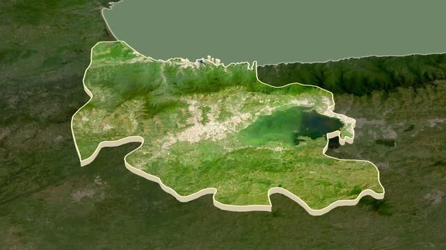 Carabobo - region of Venezuela, extruded on the map. Map animation.