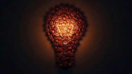 Spark of Innovation A Unique Light Bulb Artistically Crafted from Roasted Coffee Beans, Radiating Warmth and Symbolizing Bright Ideas and Creative Energy