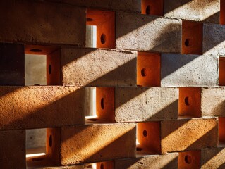 レンガの壁に光が差し込む場面