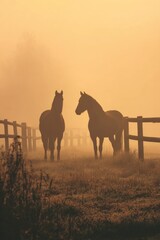 Fototapeta premium Misty Morning Horse Pasture
