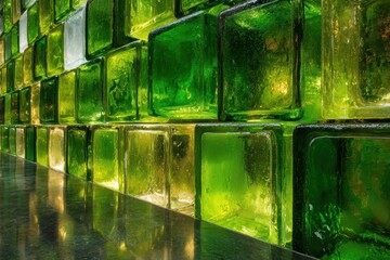 緑のガラスブロックの壁