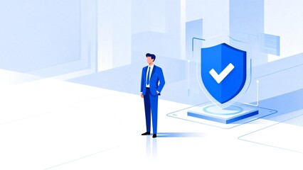 Businessman with digital shield