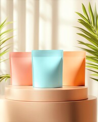 Colorful minimal packaging on display in sunlight.