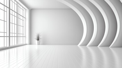 Contemporary empty room with curved walls and light.