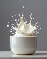 Dynamic splash of milk from a bowl