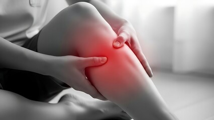 Deep vein thrombosis and varicose Sclerotherapy procedure at visiting vascular surgeon doctor person suffering from knee discomfort, clutching the affected area with both hands