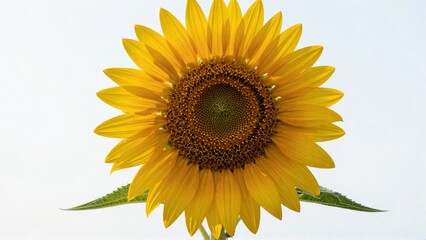Obraz premium Vibrant sunflower with yellow petals and green leaves