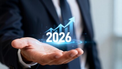 Businessman holding hologram of growth chart