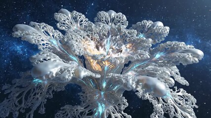 Abstract Cosmic Crystalline Structure Evolving in Deep Space Animation. - Powered by Adobe
