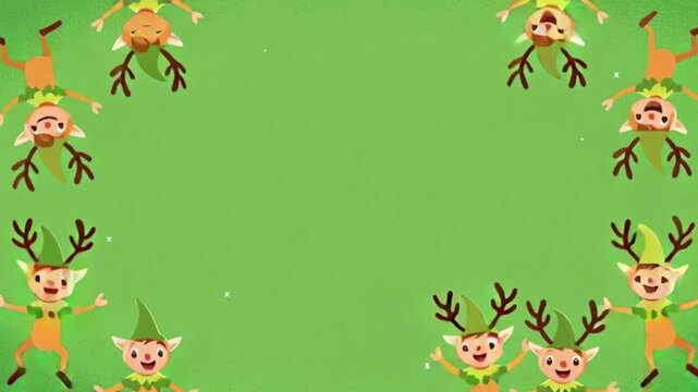 Festive green background with red reindeer and snowflakes border motion graphic for Christmas holiday celebration and winter seasonal greeting card invitation template