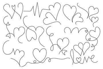One line drawing heart big collection. Hearts line art for Valentine's Day
