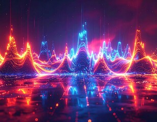 Digital landscape with vibrant neon light patterns and ethereal atmosphere