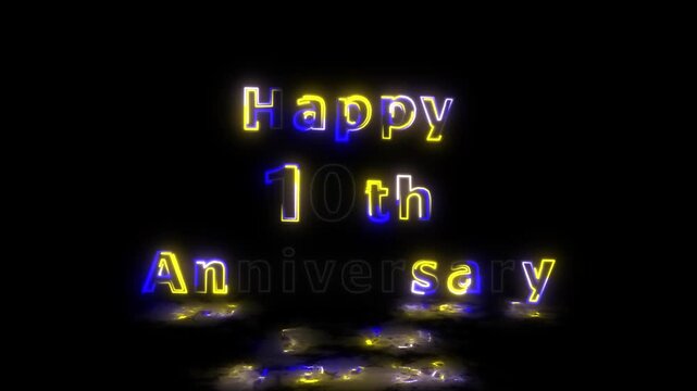 サイバーパンク風ネオンサイン、Happy 10th Anniversary、点滅演出、10周年記念、お祝い用動画