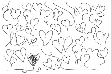One line drawing heart big collection. Hearts line art for Valentine's Day