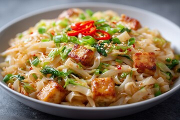 pad kee mao  with fried tofu and vegetables