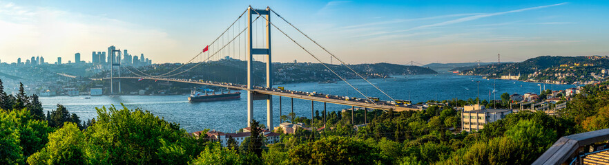 Istanbul Bosphorus panoramic photo. Istanbul landscape beautiful sunset with clouds Ortakoy Mosque, Bosphorus Bridge, Fatih Sultan Mehmet Bridge Istanbul Turkey.Best touristic destination of Istanbul © Ahmetpekts
