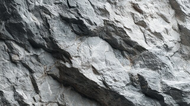 A close-up view of a rugged rocky cliff face with rough texture and natural formations