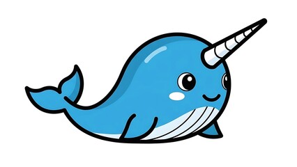Cartoon Narwhal Illustration with Unicorn Horn.