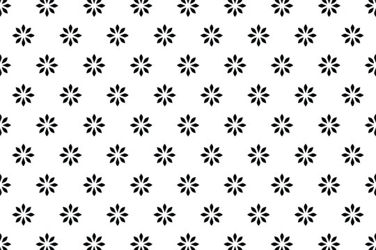 Seamless pattern of black eight petal flowers on a white background vector
