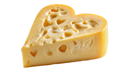 Cheese with heart shaped holes isolated on transparent background food dairy