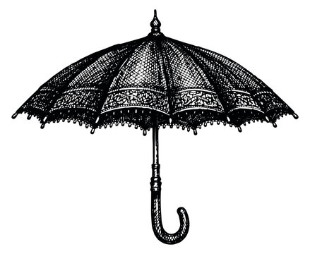Classic line art illustration of an umbrella depicting an elegant ornate style for fashion