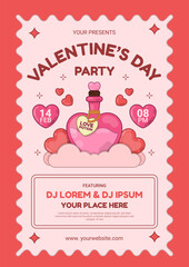 Romantic Valentine Party Invitation with Love Potion Illustration