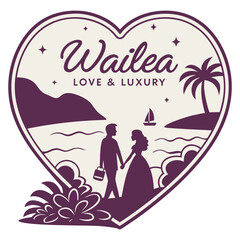 Wailea Love and Luxury wedding couple silhouette heart badge