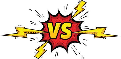 Pop art VS comic explosion with bold lightning bolts and dynamic halftone effect, versus battle vector design © Sarmen Creative