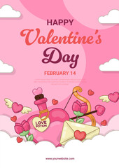 Valentine's Day Celebration Background with Love Potion, Love Arrow and Envelope