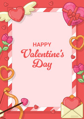 Simple Valentine's Day Card with Floral Bouquet, cupid arrow and Heart with Frame