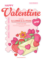 Valentine Greeting Card with Love Letter and Floral Elements