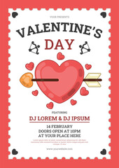 Valentine's Day Party Flyer with Big Heart and Cupid's Arrow