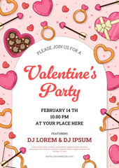 Valentine&rsquo;s Day Party Invitation with Romantic Pattern Background