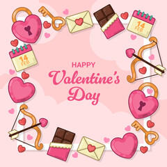 Happy Valentine&rsquo;s Day Square Banner with Romantic Objects