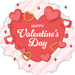 Happy Valentine's Day Square Card with Heart Frame and Cloud Layers