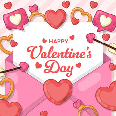 Love Letter and Hearts Illustration for Valentine Social Media Post