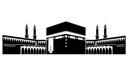 Obraz premium Kaaba Mecca Silhouette, Islamic Holy Site, Architecture, Pilgrimage, Muslim Worship