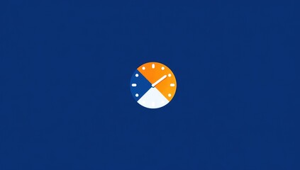 Clock icon, segmented in orange and blue, with white hands on a dark blue background