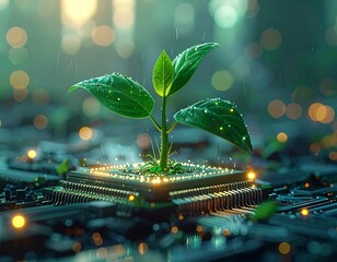 Plant growing on a circuit board 