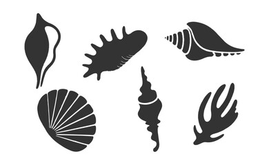 Obraz premium Seashell Silhouettes Set, Marine Shell Icons Ocean Beach Vector Collection.